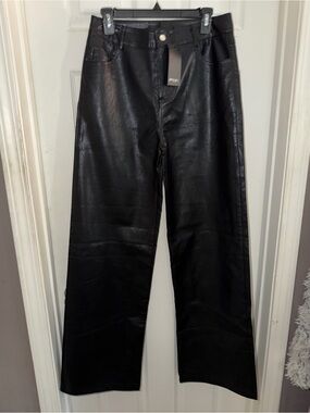 Nasty Gal Black Faux Leather Wide-Leg Pants